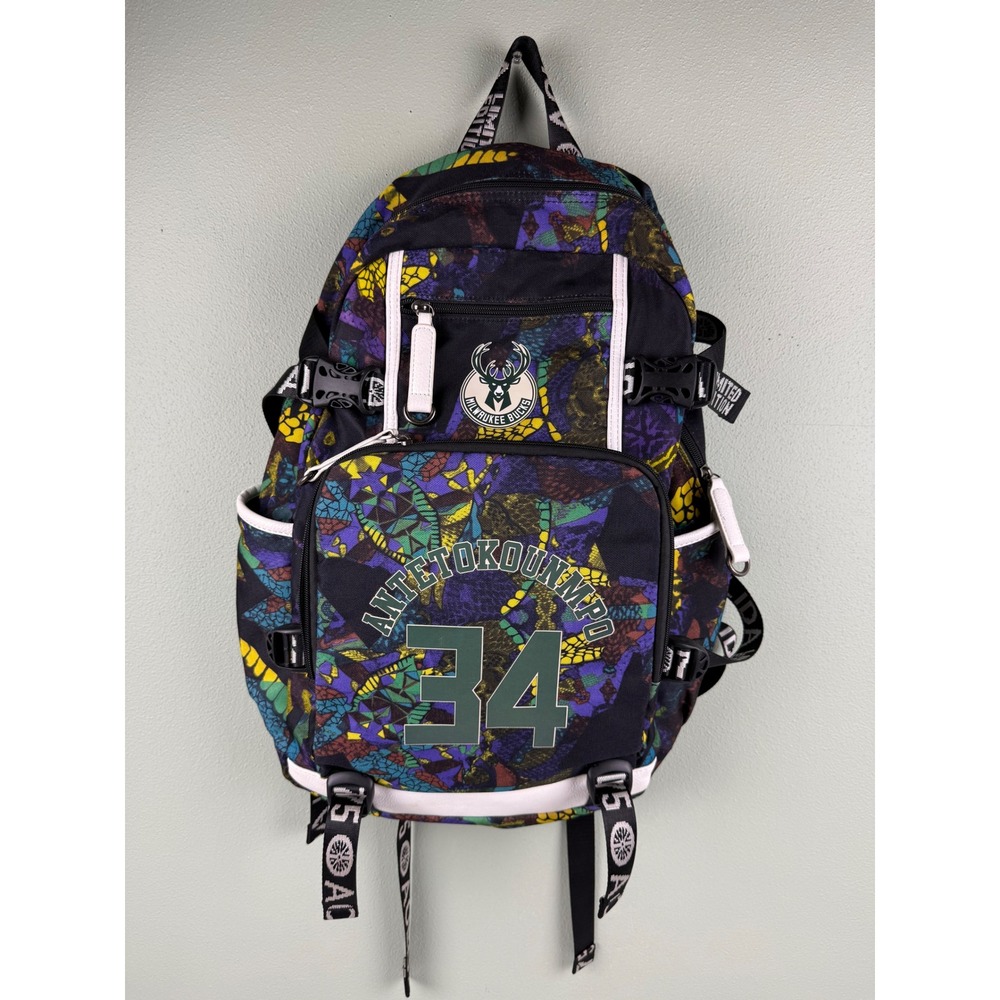 Milwaukee Bucks Giannis Antetokounmpo 34 Backpack NBA Multi Color Geometric Bag